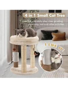 Poste Rascador para Gatos MECOOL 4 en 1 Beige con Juguetes 2