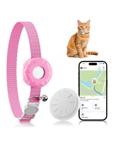 Rastreador GPS para Gatos ZFSJTAG con Collar Rosa y Sin Cuota
