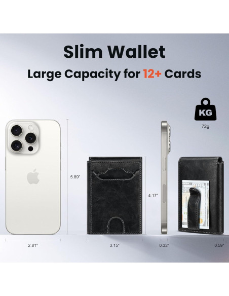 Cartera Slim de Cuero Furid para Hombres - RFID, Bifold, Sable