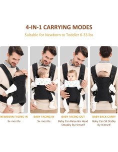 Portabebés Ergonómico Ajustable 4-en-1 con Toalla Saliva Negro 2
