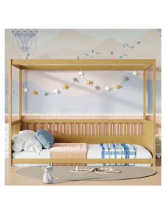 Cama de Piso Montessori NUPczxg de Madera Natural 144.5x195.2 cm