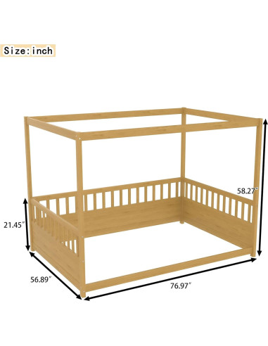 Cama de Piso Montessori NUPczxg de Madera Natural 144.5x195.2 cm