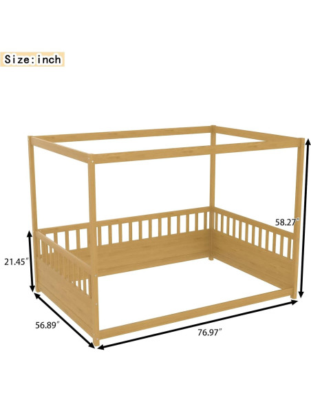Cama de Piso Montessori NUPczxg de Madera Natural 144.5x195.2 cm