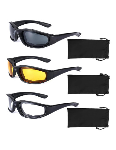 3 Pares de Gafas de Motocicleta YISUGOOC UV a Prueba de Viento