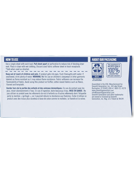 Sábanas para Secadora Seventh Generation Libre y Claro 80 Unidades