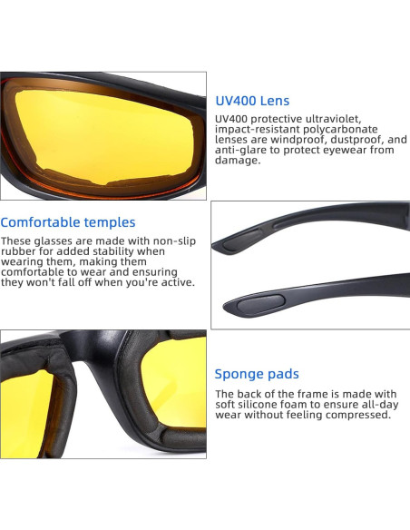 3 Pares de Gafas de Motocicleta YISUGOOC UV a Prueba de Viento