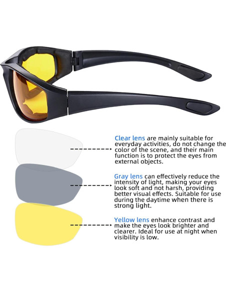 3 Pares de Gafas de Motocicleta YISUGOOC UV a Prueba de Viento