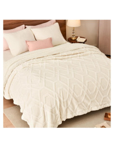 Manta de Felpa Sherpa PHF Queen 90x90 cm Crema 510GSM