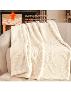 Manta de Felpa Sherpa PHF Queen 90x90 cm Crema 510GSM 2