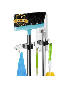 Soporte de Escoba y Trapeador AceMining 2 Soportes 3 Ganchos