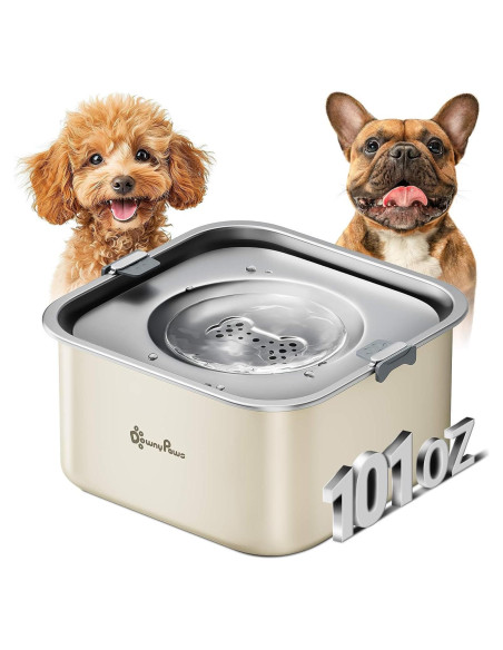 Cuenco de Agua Sin Derrames DownyPaws 3L Acero Inoxidable Beige