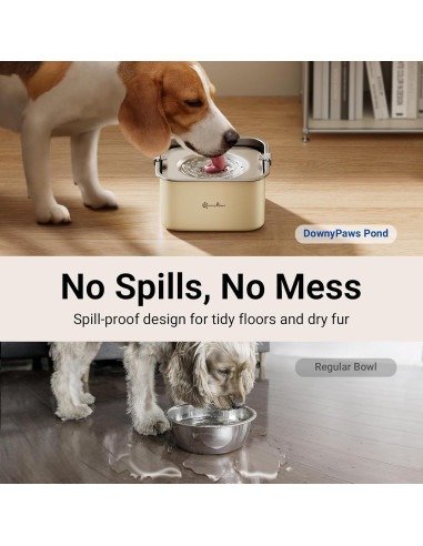 Cuenco de Agua Sin Derrames DownyPaws 3L Acero Inoxidable Beige