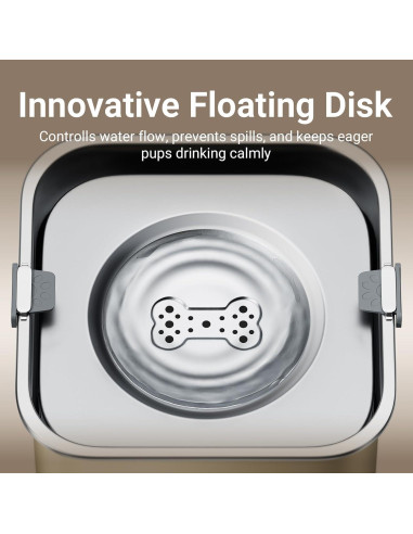 Cuenco de Agua Sin Derrames DownyPaws 3L Acero Inoxidable Beige