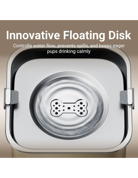 Cuenco de Agua Sin Derrames DownyPaws 3L Acero Inoxidable Beige