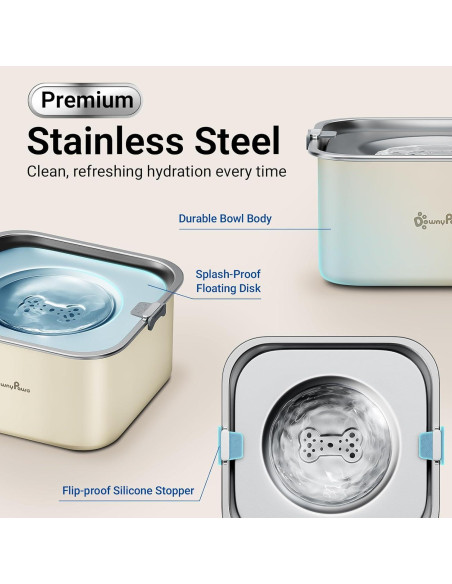 Cuenco de Agua Sin Derrames DownyPaws 3L Acero Inoxidable Beige