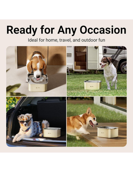 Cuenco de Agua Sin Derrames DownyPaws 3L Acero Inoxidable Beige