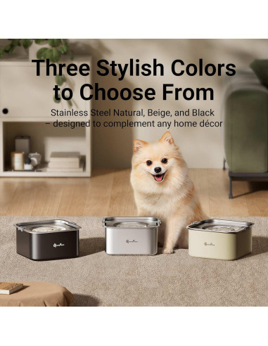 Cuenco de Agua Sin Derrames DownyPaws 3L Acero Inoxidable Beige