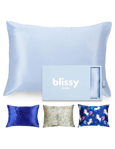 Funda de Almohada de Seda Blissy 100% Pura 50.8x66 cm Azul Bebé