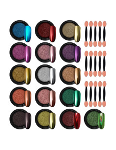 Kit de Polvo Cromado para Uñas Artdone 16 Colores Efecto Espejo