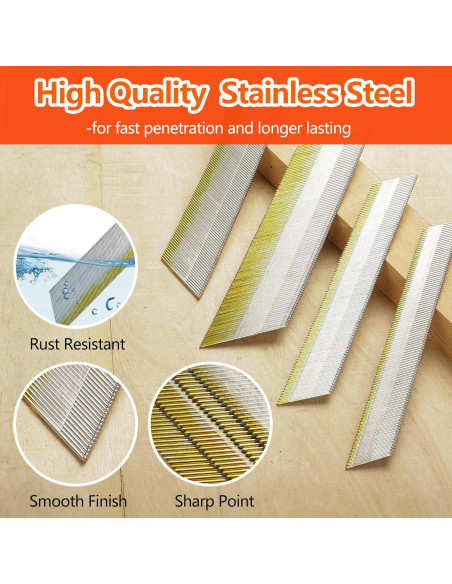 Clavos de Acabado Angulados 15GA Acero Inoxidable 304 1000 Unidades