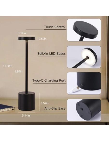 Juego de Lámparas de Mesa Inalámbricas XIH 2 Piezas LED 5000mAh
