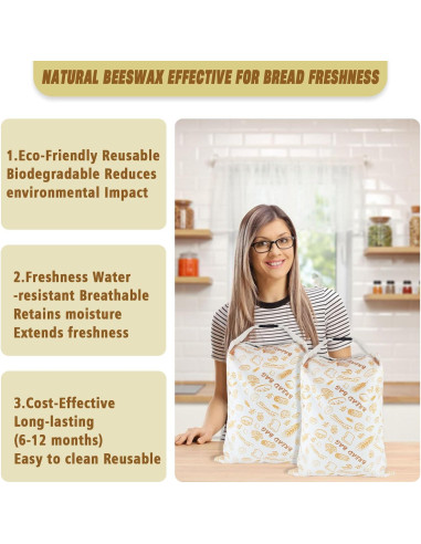 2 Bolsas de Pan de Cera de Abeja HelixTrim 43 cm Reutilizables