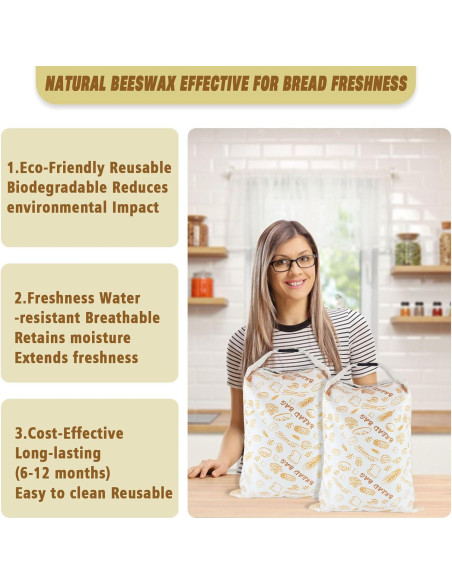2 Bolsas de Pan de Cera de Abeja HelixTrim 43 cm Reutilizables