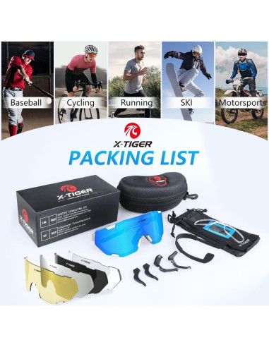 Gafas de Ciclismo X-TIGER 5 Lentes UV400 Polarizadas