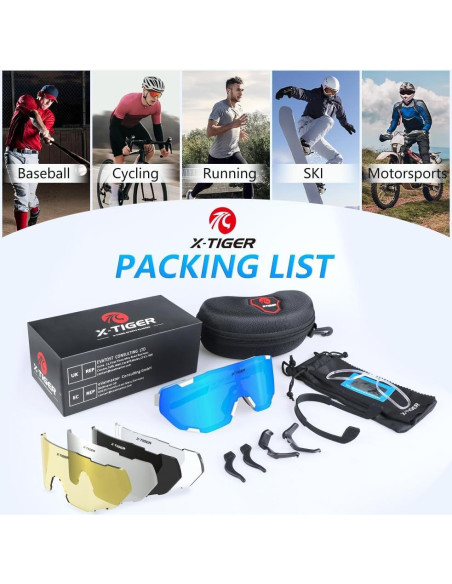 Gafas de Ciclismo X-TIGER 5 Lentes UV400 Polarizadas Gafas de Ciclismo X-TIGER 5 Lentes UV400 Polarizadas