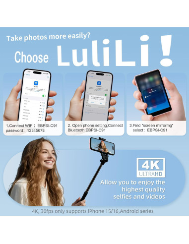 Pantalla Selfie LuliLi para iPhone y Android 4K, Brillo Ajustable