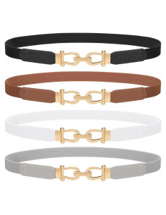 4 Cinturones Elásticos Ajustados para Mujeres con Hebilla Dorada