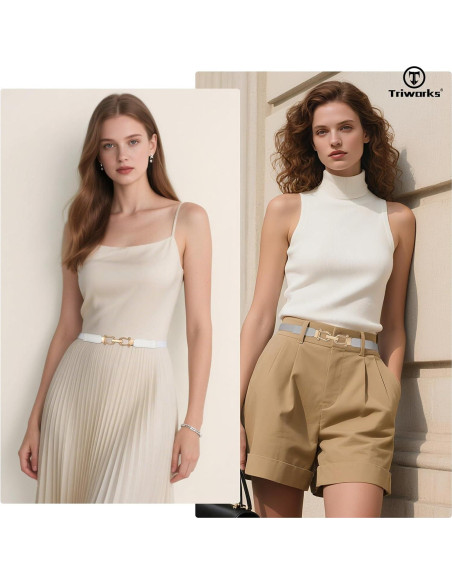 4 Cinturones Elásticos Ajustados para Mujeres con Hebilla Dorada