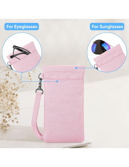 Funda Doble para Gafas Fintie Rosa con Correa y Microfibra