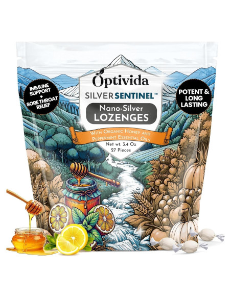 Pastillas Calmantes de Plata Coloidal OPTIVIDA con Miel y Limón - 1 Paquete