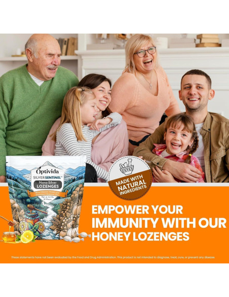 Pastillas Calmantes de Plata Coloidal OPTIVIDA con Miel y Limón - 1 Paquete