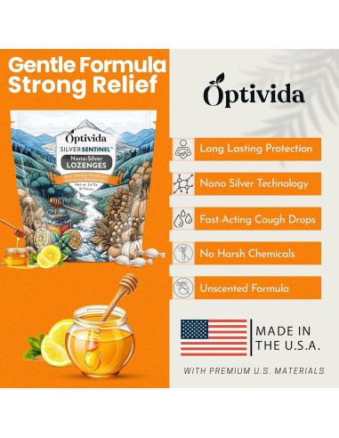 Pastillas Calmantes de Plata Coloidal OPTIVIDA con Miel y Limón - 1 Paquete