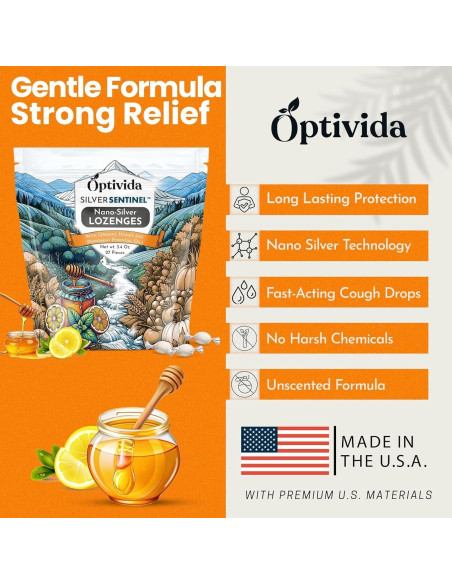 Pastillas Calmantes de Plata Coloidal OPTIVIDA con Miel y Limón - 1 Paquete