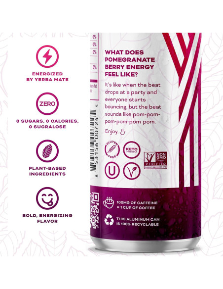 Yerbaé Energy Seltzer Granada Baya - Sin Azúcar, 12 Latas