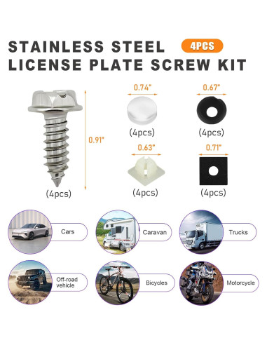 Kit de Tornillos Autoperforantes Ohleats para Placas de Matrícula 4 PCS