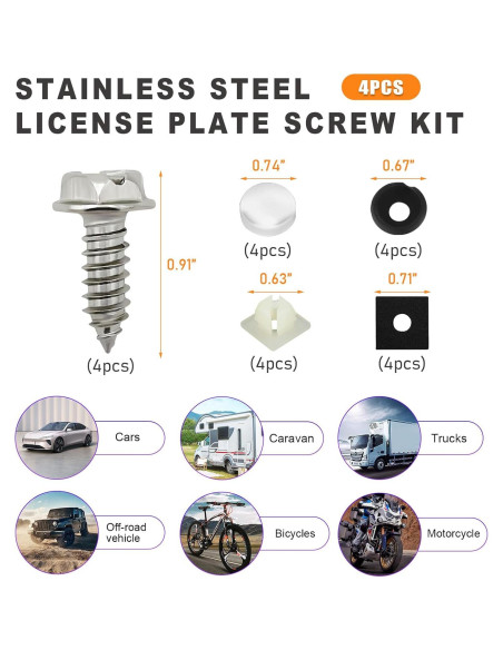 Kit de Tornillos Autoperforantes Ohleats para Placas de Matrícula 4 PCS