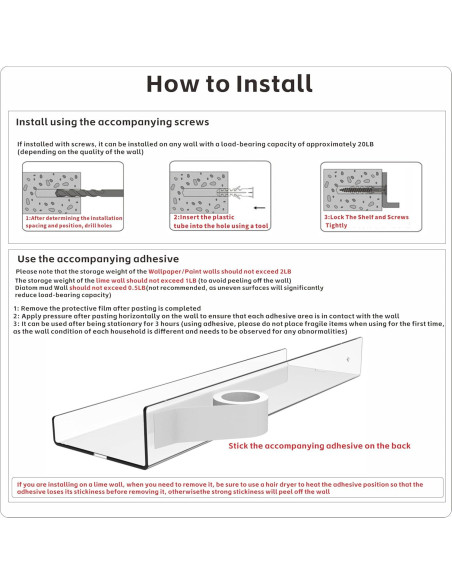 Estantes Acrílicos Flotantes Yieach 38 cm - 4 Unidades