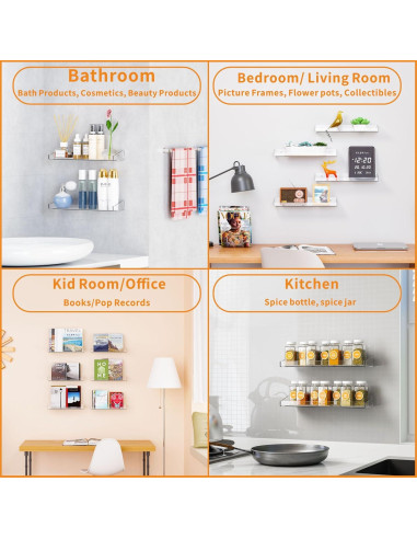 Estantes Acrílicos Flotantes Yieach 38 cm - 4 Unidades