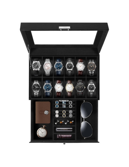 Caja de Relojes Uten de 12 Compartimentos con Tapa de Vidrio