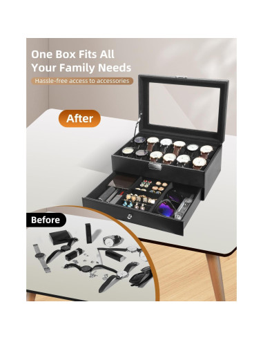 Caja de Relojes Uten de 12 Compartimentos con Tapa de Vidrio