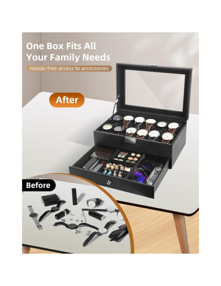 Caja de Relojes Uten de 12 Compartimentos con Tapa de Vidrio