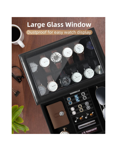Caja de Relojes Uten de 12 Compartimentos con Tapa de Vidrio