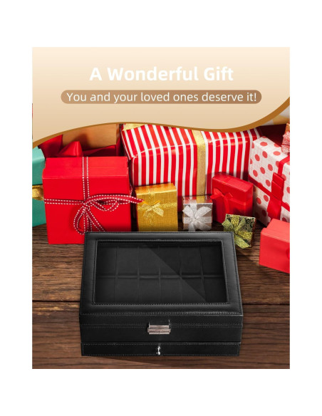 Caja de Relojes Uten de 12 Compartimentos con Tapa de Vidrio