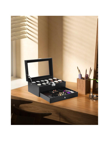 Caja de Relojes Uten de 12 Compartimentos con Tapa de Vidrio