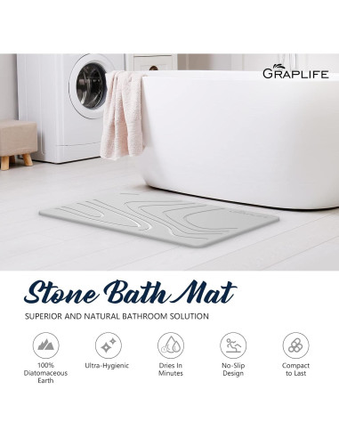 Alfombra de Baño Antideslizante Graplife 60x39 cm Diatomita Gris