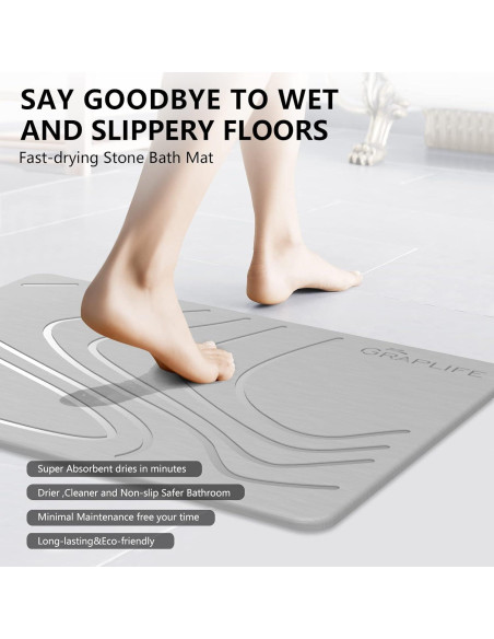Alfombra de Baño Antideslizante Graplife 60x39 cm Diatomita Gris